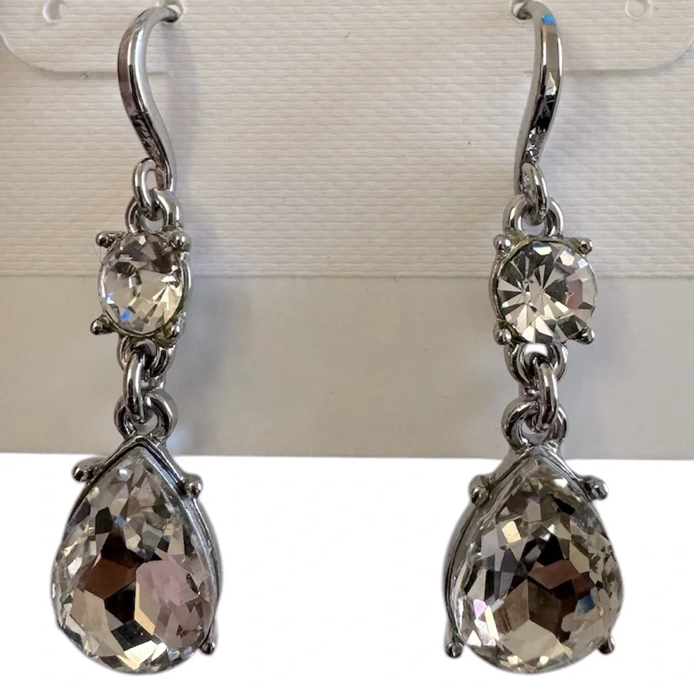 Charter Club Rhodium Clear Crystal Silver Tone Drop Earring Stretch Bracelet Set